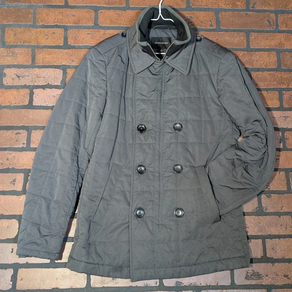Banana Republic Men's M Double Breasted Quilted‎ Puffer Peacoat